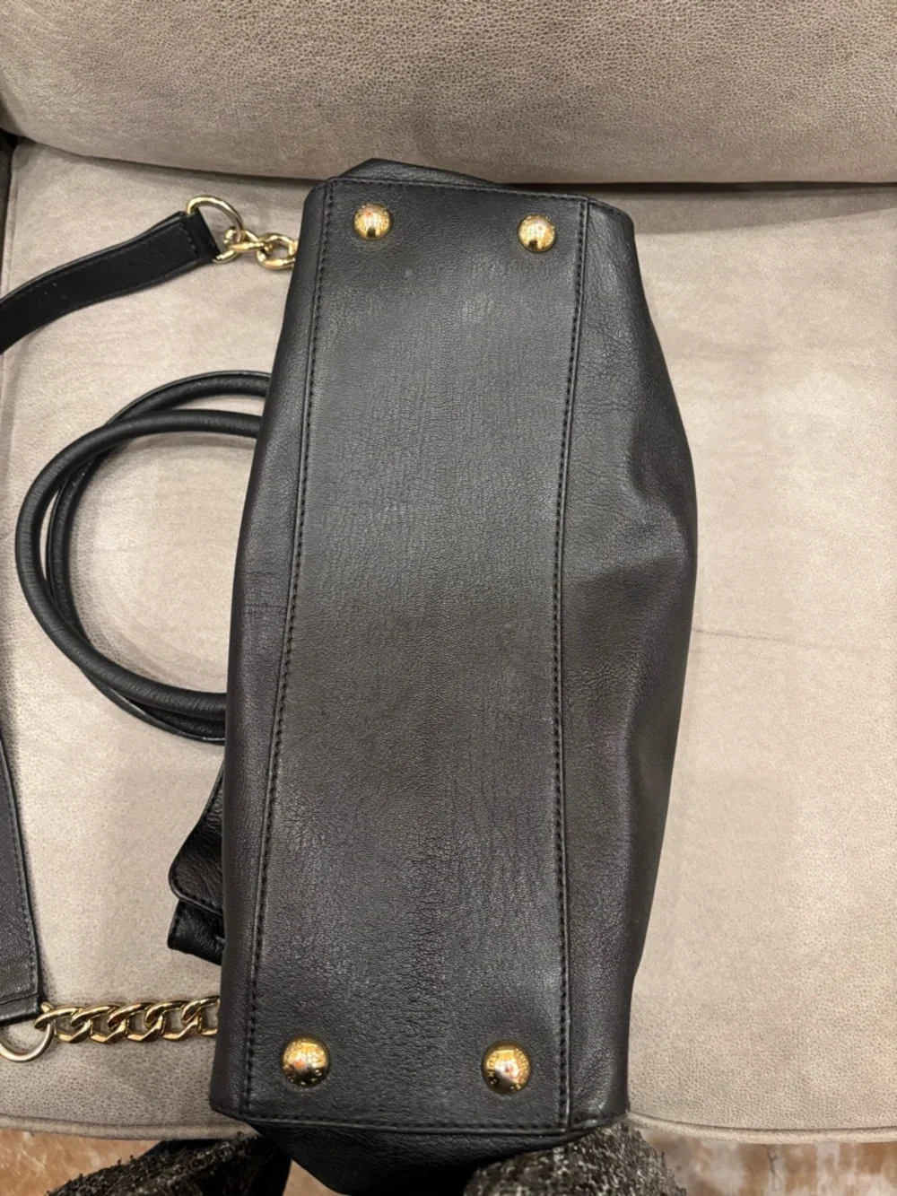 Michael Kors Black Leather Tote with Gold-Tone Chain Accents - Picture 5 of 9